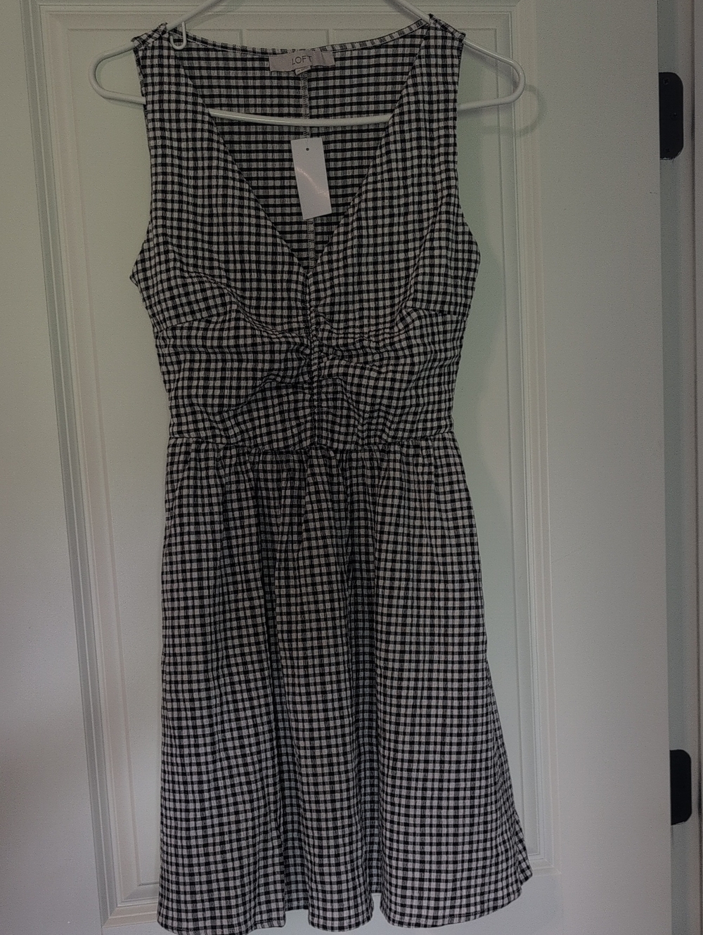 LOFT Black and White Gingham Midi Dress